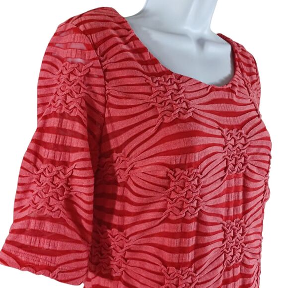 ECI New York Textured Stripe Blouse S Cherry Red Semi-Sheer Knit Top NWT Macy’s - Picture 3 of 9